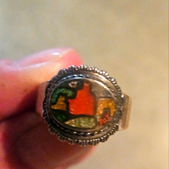 CAROLYN POLLAK BEAUTIFUL STERLING & INLAID RING - Picture 1 of 7